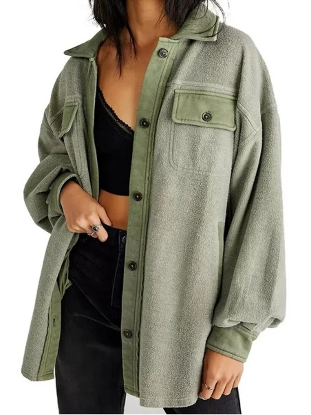 Free People Jaded Green Ruby Shacket Shirt Jacket S NWT - Picture 3 of 15